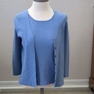 Geoffrey Beene Soft Blue Knit Top With Matching Cardigan